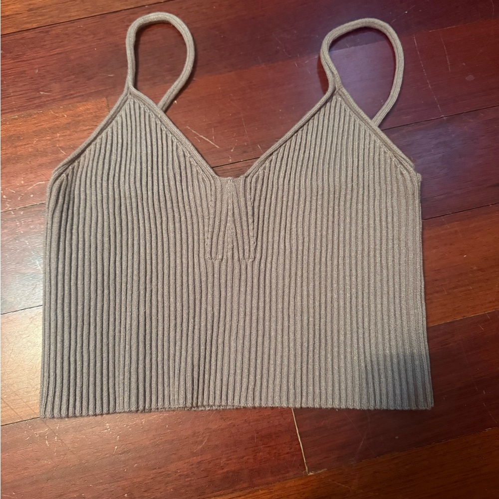 Zara Cream Ribbed Sleeveless Crop Tank Top